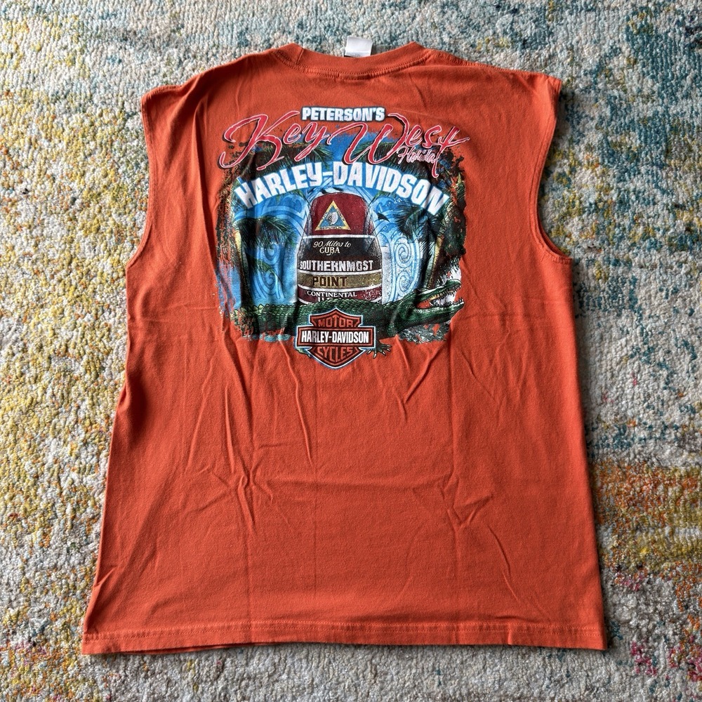 Harley-Davidson Sleeveless Pocket Shirt Key West Florida XL Orange